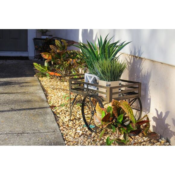 26 Inch Rustic Metal Wagon Cart Plant Stand Flower Holder Patio Art Garden Decor - Picture 7 of 11